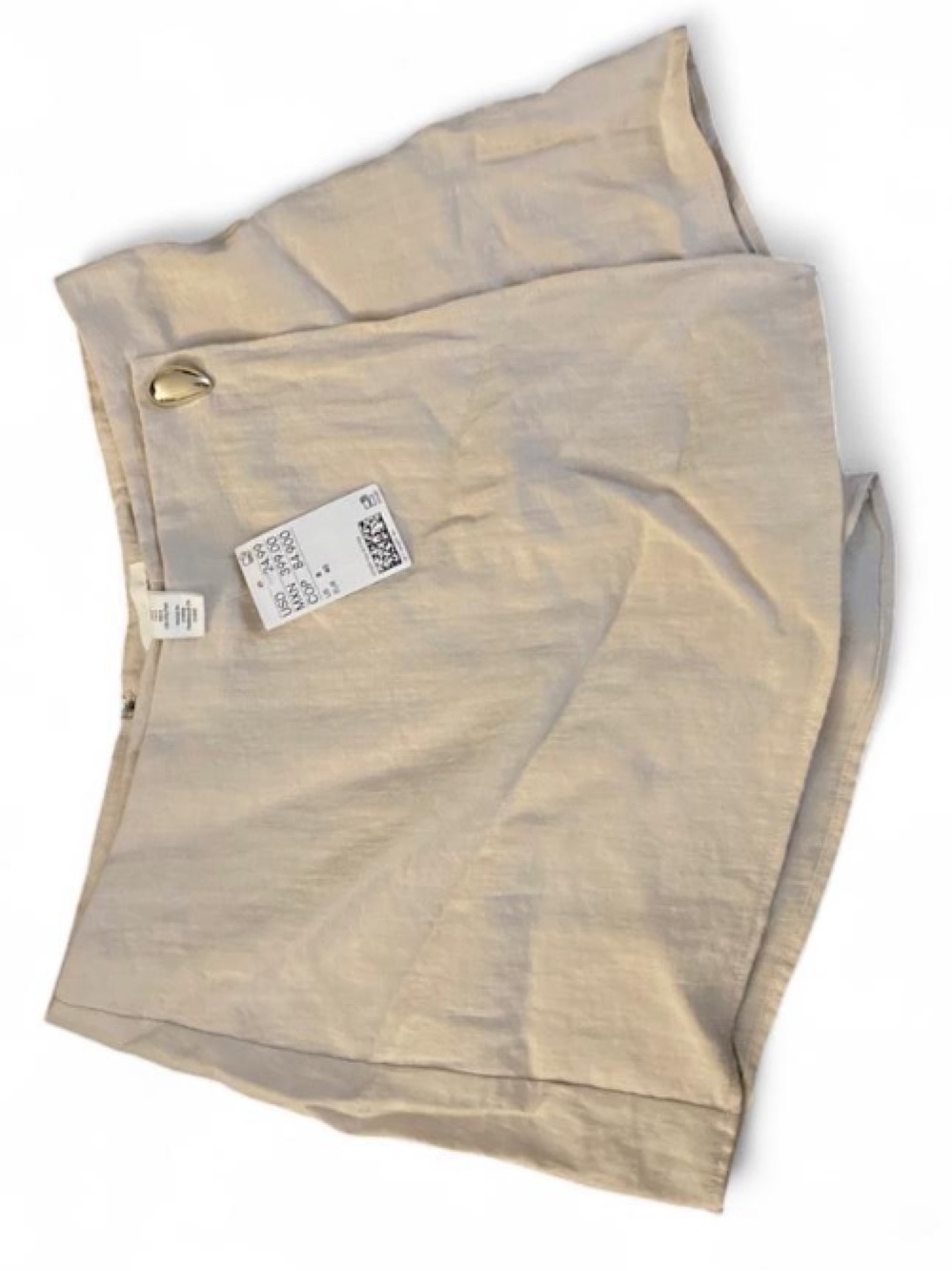 H&M Cream Wrap-Front Linen-Blend Skort with Gold Accent